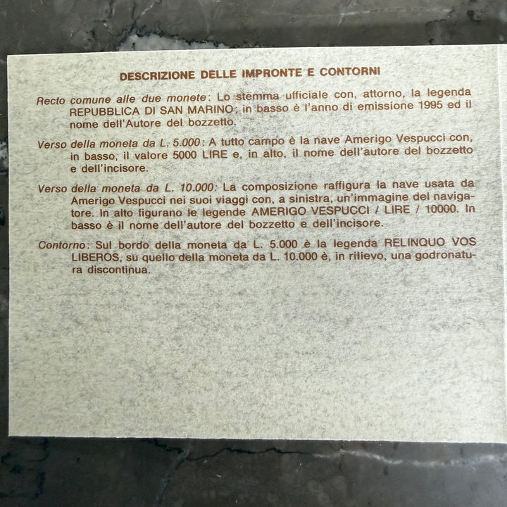 Zilveren munten 5000 10000 Lire Republiek San Marino Amerigo Vespucci 1995