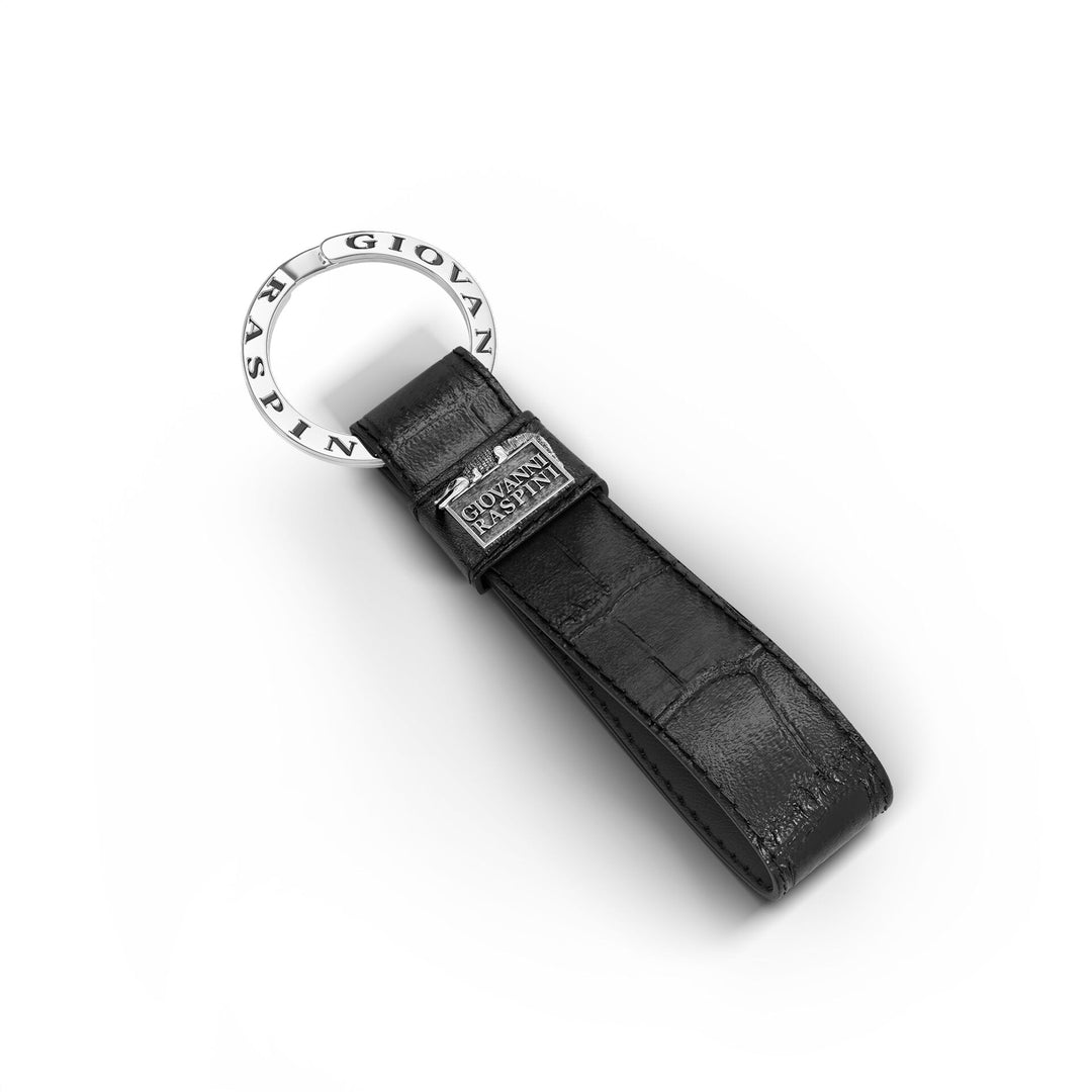 Giovanni Raspini zwarte croco lederen sleutelhanger 925 zilver L0021