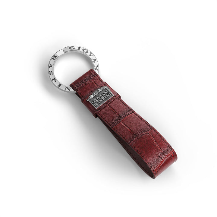 Giovanni Raspini bordeauxrode croco lederen sleutelhanger 925 zilver