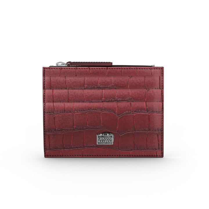 Giovanni Raspini kaarthouder met ritssluiting bordeaux crocoleer 925 zilver L0030