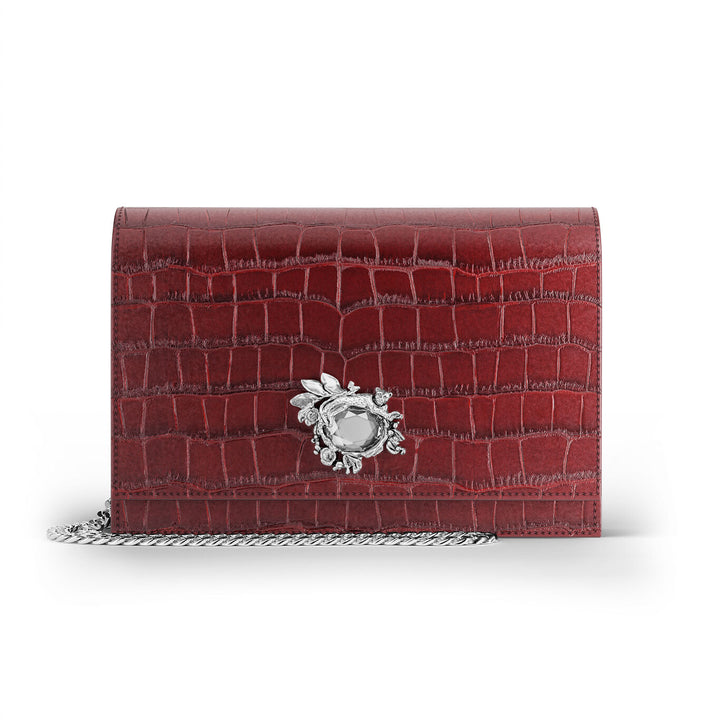 Giovanni Raspini Dschungel-Clutch Kroko-Bordeaux-Bronze-weißes Leder L0034