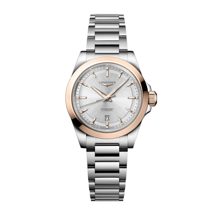 Longines Conquest horloge 30 mm automatisch zilver rosé goud staal L3.320.5.72.6