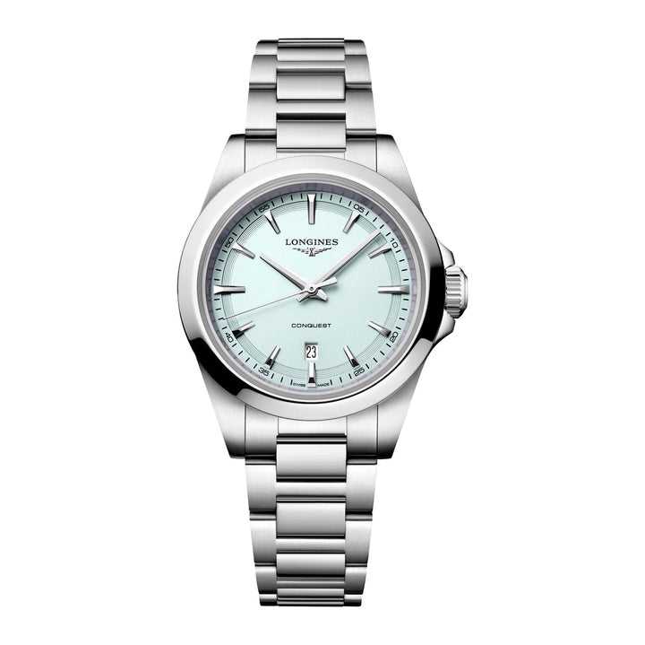Longines Conquest watch 30mm mint blue quartz steel L3.350.4.92.6