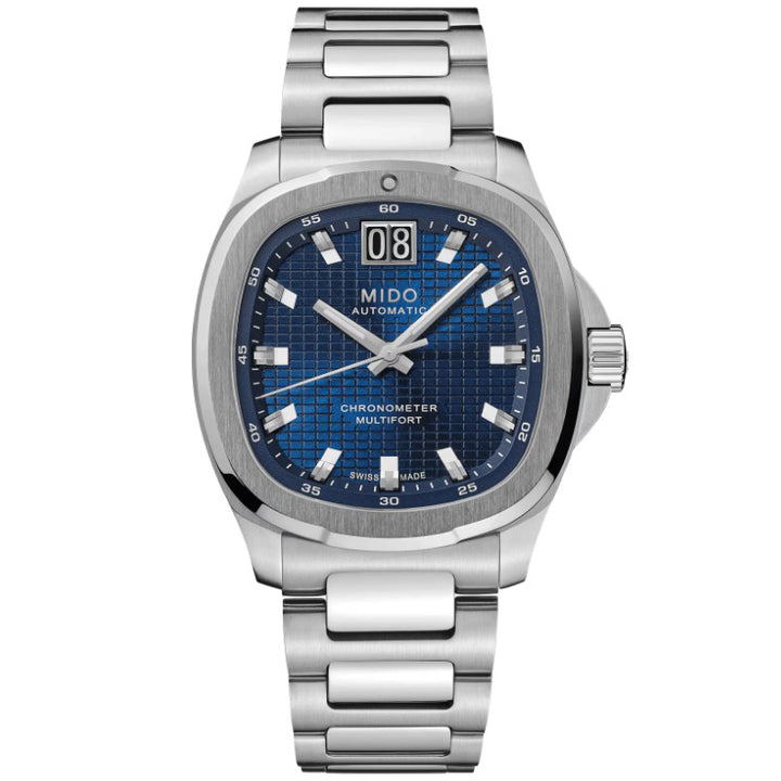 Montre Mido Multifort TV Big Date Chronomètre 40mm bleu automatique acier M049.567.11.041.00