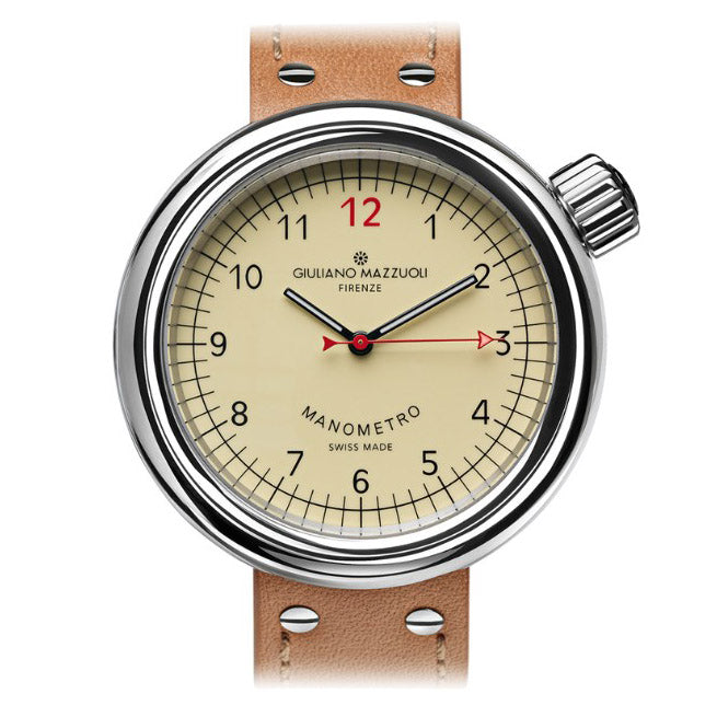 Giuliano Mazzuoli Manometer horloge 45 mm ivoor automatisch staal MRP01N