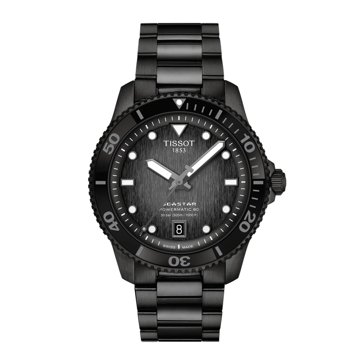 Tissot Watch Seastar 1000 Ocmitic 80 40 mm schwarz automatisch Stahl Finish PVD Schwarz T120.807.33.051.00