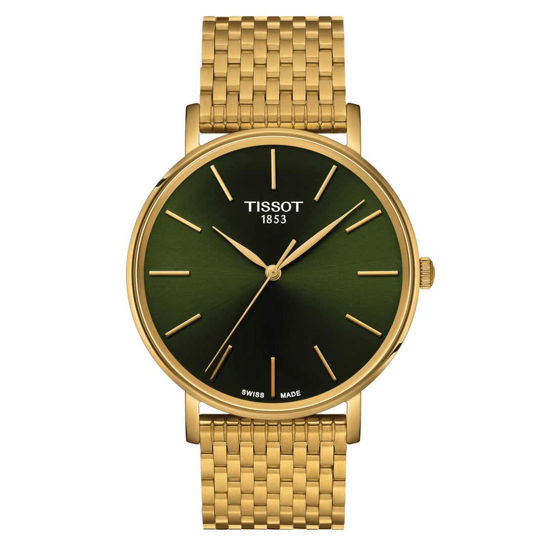 Tissot EveyTime 40mm Uhr Green Quartz Quarz Stahl Finish PVD Gold gelb T143.410.33.091.00