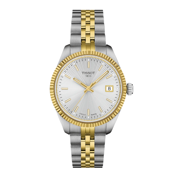 Tissot Ballade Watch 34 mm Silver Quartz Finitions en acier PVD Gold Yellow T156.210.22.031.00