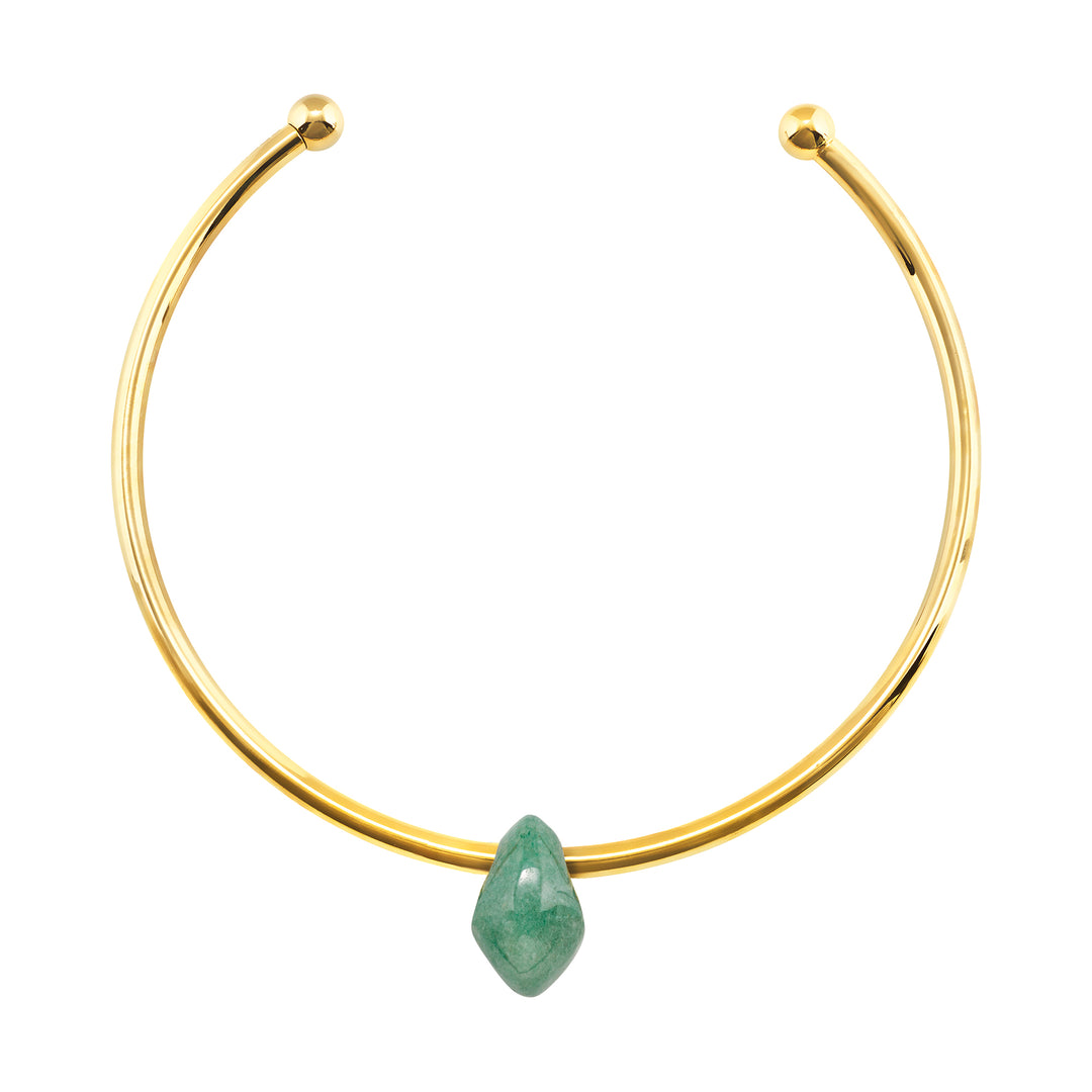 Breil Petra stijve choker staal PVD afwerking 14K goud groene aventurijn TJ4242