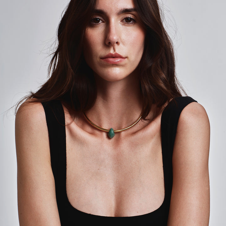 Breil Petra stijve choker staal PVD afwerking 14K goud groene aventurijn TJ4242