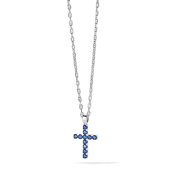 Comete Tennis Cross Halskette 925 Silber blaue Zirkone UGL 689