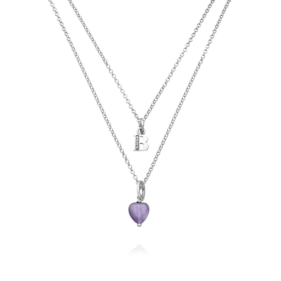 Giovanni Raspini Halskette kostbares Geschenk Buchstabe B Halskette aus 925er Silber, Amethyst und Zirkonen X01493