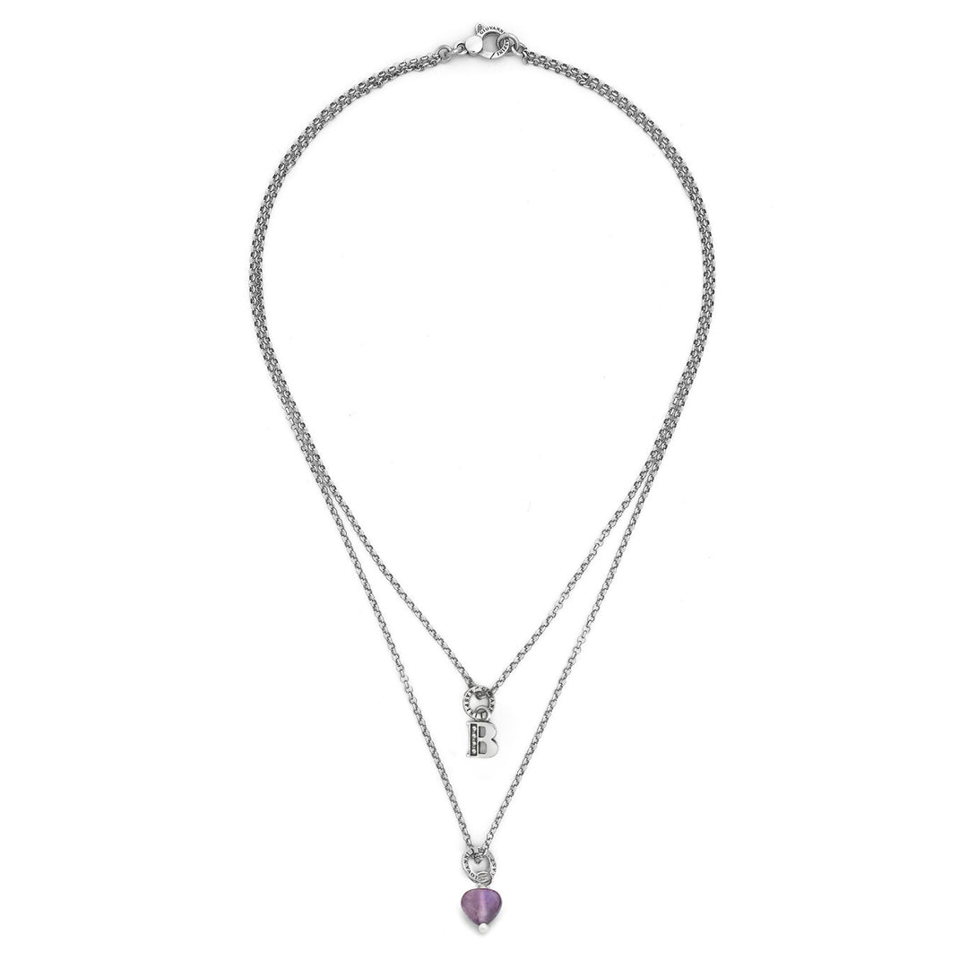 Giovanni Raspini Halskette kostbares Geschenk Buchstabe B Halskette aus 925er Silber, Amethyst und Zirkonen X01493