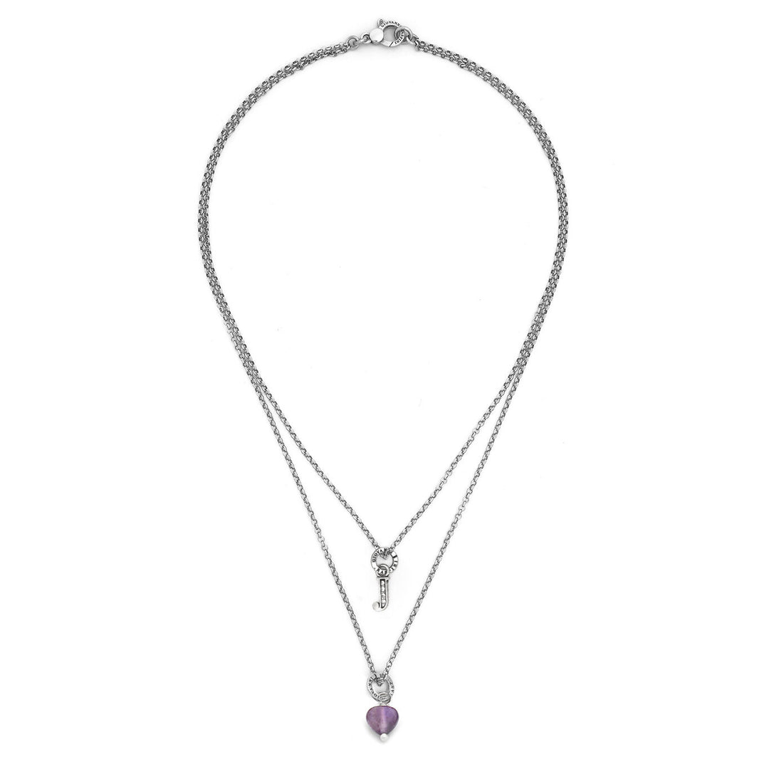 Giovanni Raspini ketting kostbaar geschenk letter j Ketting in 925 zilver, amethist en zirkonen X01485