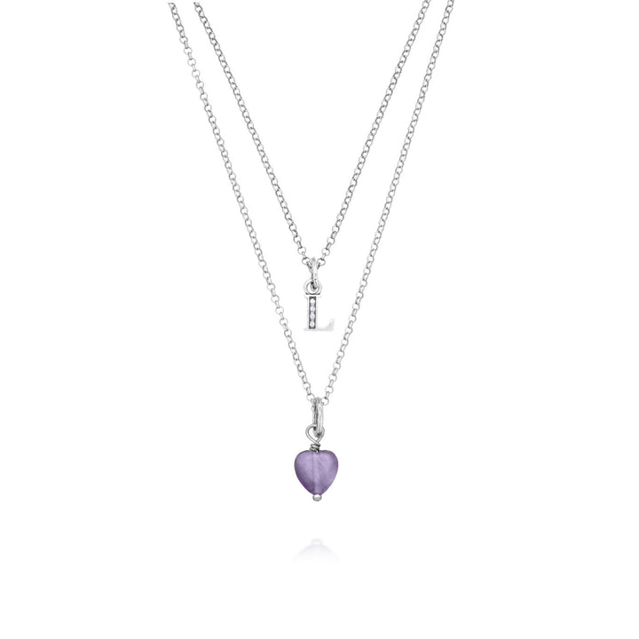 Giovanni Raspini ketting kostbaar geschenk letter l Ketting in 925 zilver, amethist en zirkonen X01483