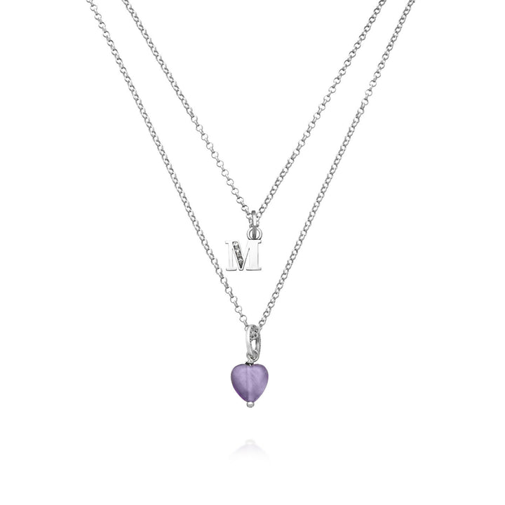 Giovanni Raspini ketting kostbaar geschenk letter m Ketting in 925 zilver, amethist en zirkonen X01482