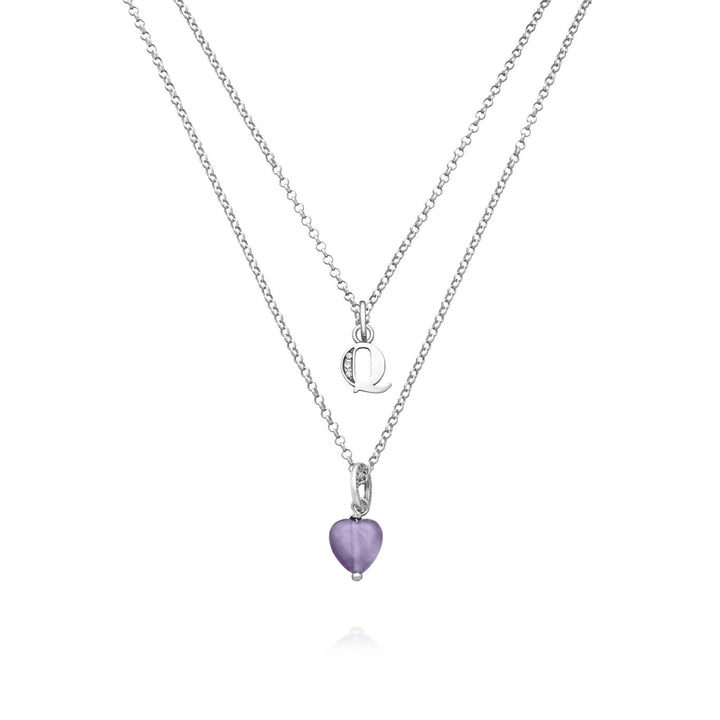 Giovanni Raspini Halskette kostbares Geschenk Buchstabe q Halskette aus 925er Silber, Amethyst und Zirkonen X01478