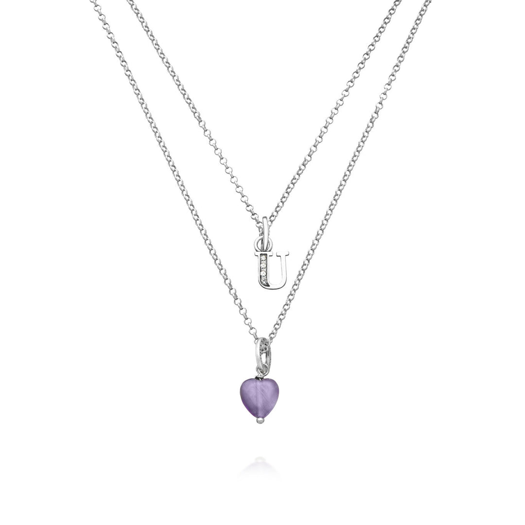 Collier Giovanni Raspini cadeau précieux lettre u Collier en argent 925, améthyste et zircons X01474