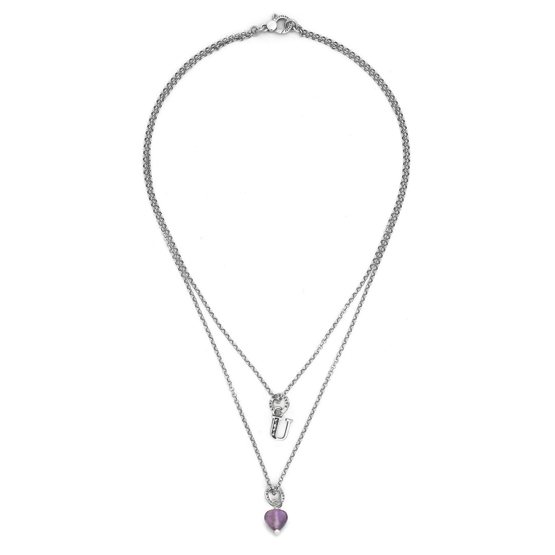 Collier Giovanni Raspini cadeau précieux lettre u Collier en argent 925, améthyste et zircons X01474