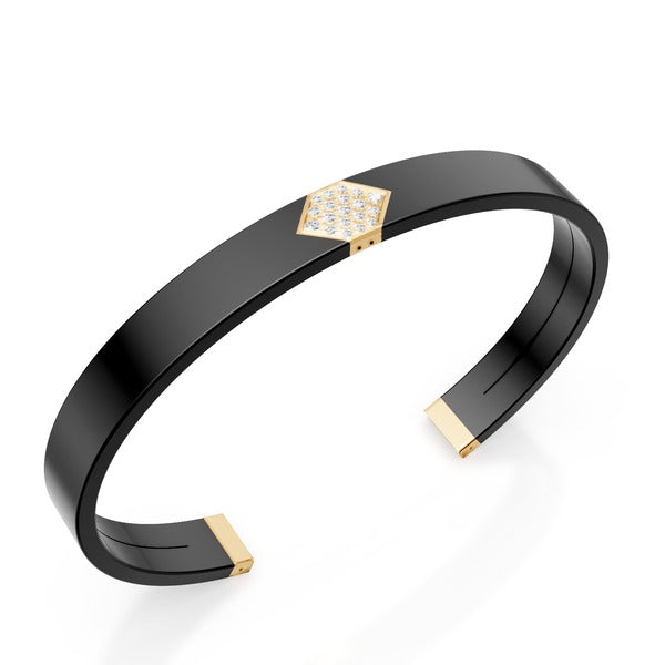 World Diamond Group bangle bracelet in black titanium, 18kt yellow gold insert, paved with diamonds GBR040O1DINE
