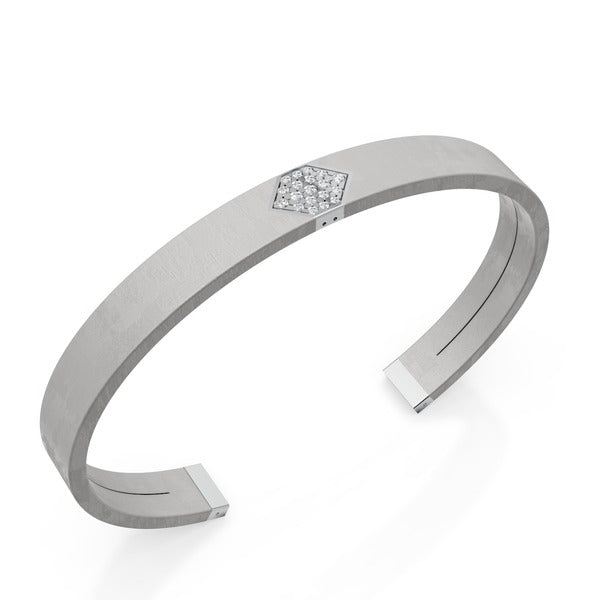 Grauer Titan-Armreif der World Diamond Group, Platineinsatz, mit Diamanten besetzt GBR040PTDIGR