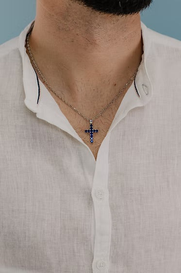 Comete Tennis Cross Halskette 925 Silber blaue Zirkone UGL 689