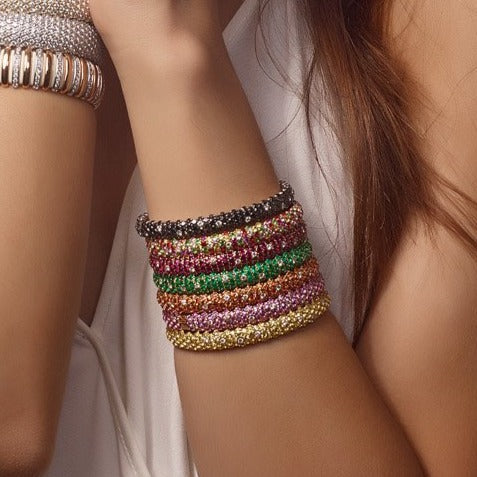 Bracelet élastique bombé Zydo avec diamants blancs et noirs or blanc 60367