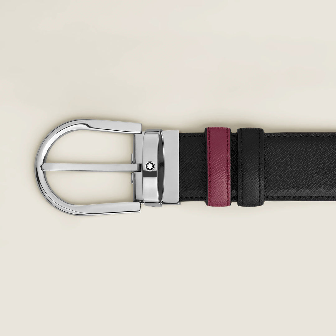 Montblanc Wendegürtel 35 mm Schwarz/Cassis-Leder mit Hufeisenschnalle 199638