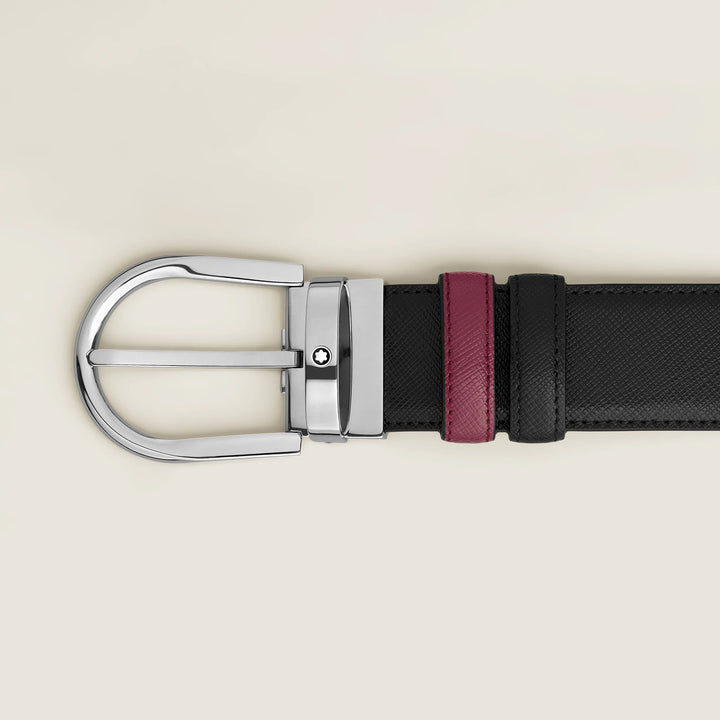 Montblanc Wendegürtel 35 mm Schwarz/Cassis-Leder mit Hufeisenschnalle 199638