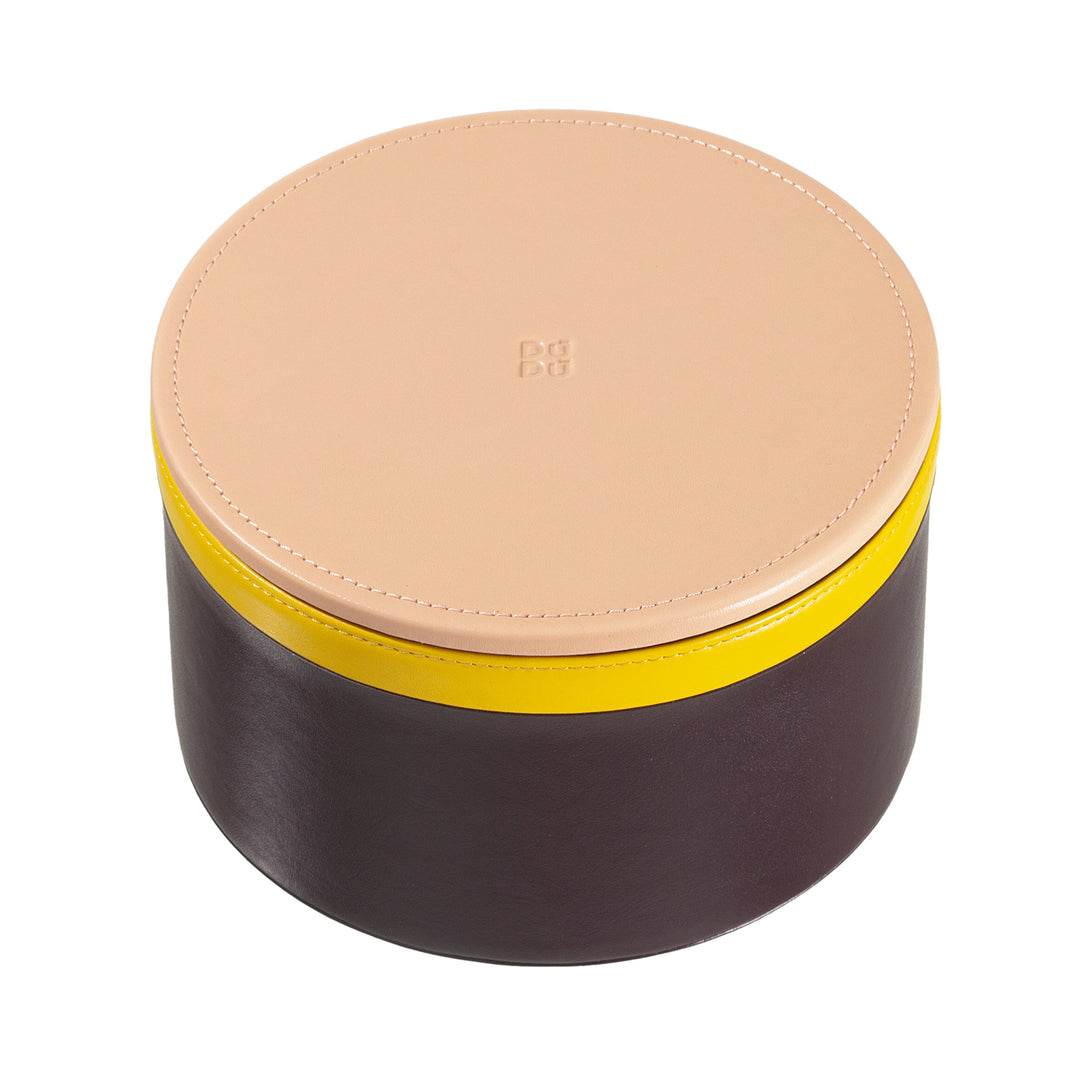 DUDU Designer Leather Jar for Furnishings, Storage with Lid 10x10cm, Waffle Holder Coins Keys Candy Jewelry