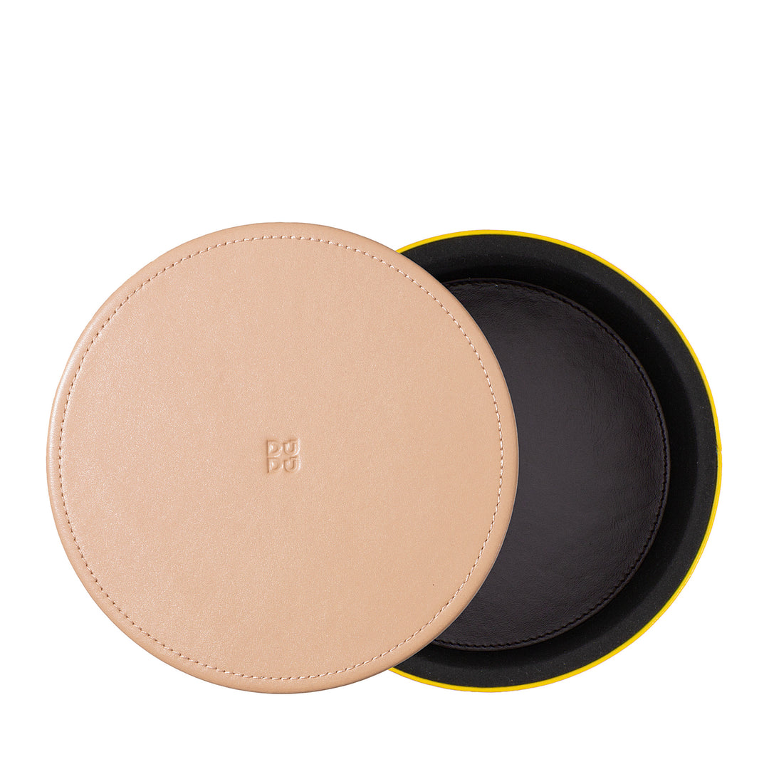 DUDU Designer Leather Jar for Furnishings, Storage with Lid 10x10cm, Waffle Holder Coins Keys Candy Jewelry