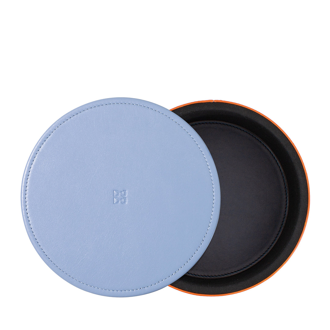 DUDU Designer Leather Jar for Furnishings, Storage with Lid 10x10cm, Waffle Holder Coins Keys Candy Jewelry