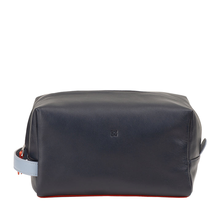 DUDU Leder-Beauty-Case für Damen und Herren – elegante Reise-Kosmetiktasche, minimalistisches Design, echtes Leder, kompakte Kulturtasche für Accessoires und Kosmetik