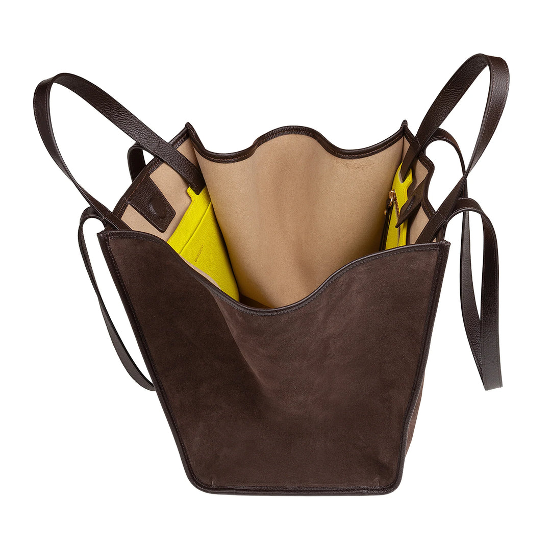 DUDU damesschoudertas van echt leer, gemaakt in Italië, elegante shopper-draagtas, dubbel handvat, volnerf leer of suède - grote handtas voor werk en vrije tijd