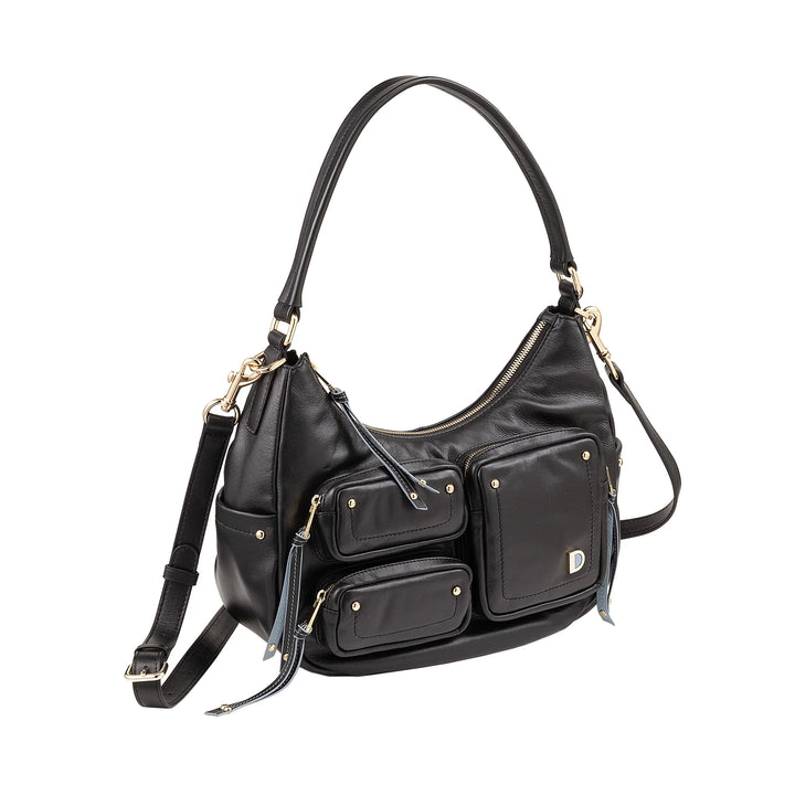 DUDU Damen-Umhängetasche aus Leder mit abnehmbarem Schultergurt, geräumig und elegant – Hobo-Tasche mit mehreren Taschen, Bananentasche mit Reißverschluss