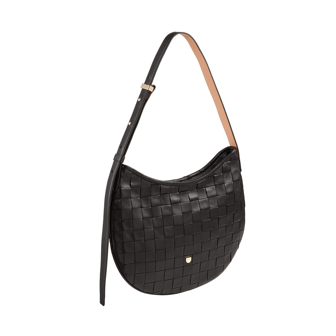 DUDU Damen-Umhängetasche aus echtem gewebtem Leder – elegante Hobo-Tasche mit verstellbarem Schultergurt und Reißverschluss, handwerkliches Design, geräumig und vielseitig