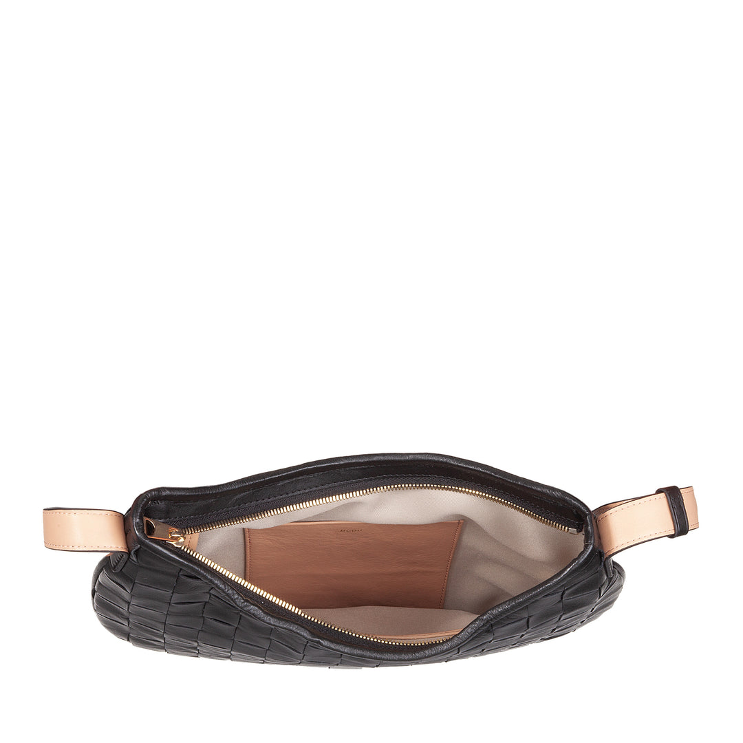 DUDU Damen-Umhängetasche aus echtem gewebtem Leder – elegante Hobo-Tasche mit verstellbarem Schultergurt und Reißverschluss, handwerkliches Design, geräumig und vielseitig