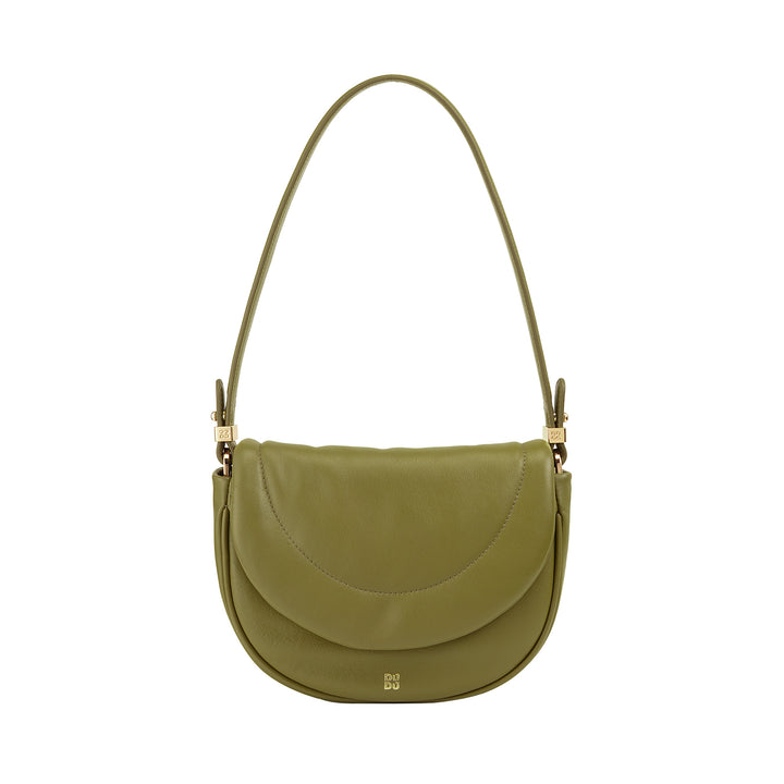 DUDU Damen-Umhängetasche aus gestepptem Leder, kleine elegante gepolsterte Handtasche mit Klappe, abnehmbarem Schultergurt und Schultergurt
