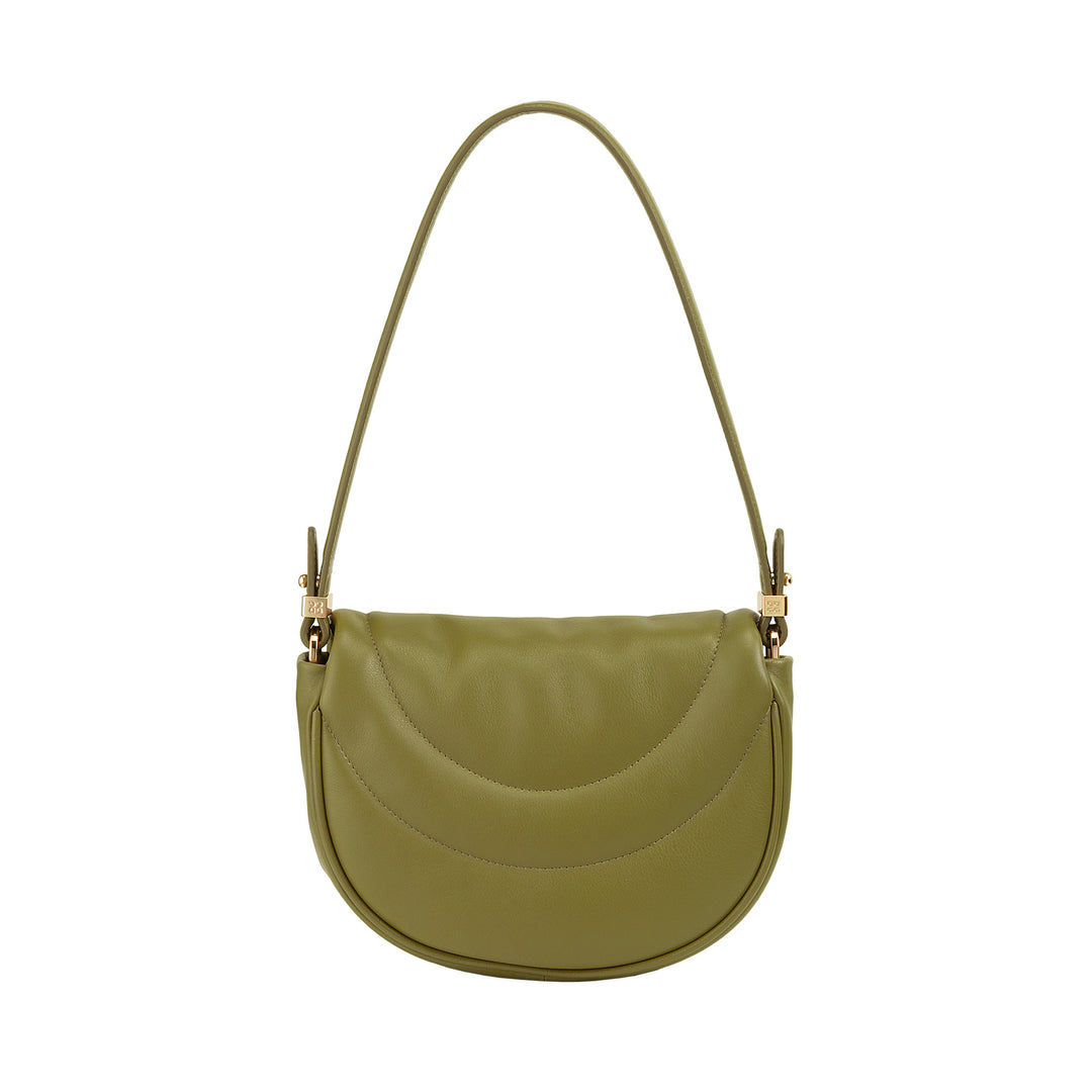 DUDU Damen-Umhängetasche aus gestepptem Leder, kleine elegante gepolsterte Handtasche mit Klappe, abnehmbarem Schultergurt und Schultergurt