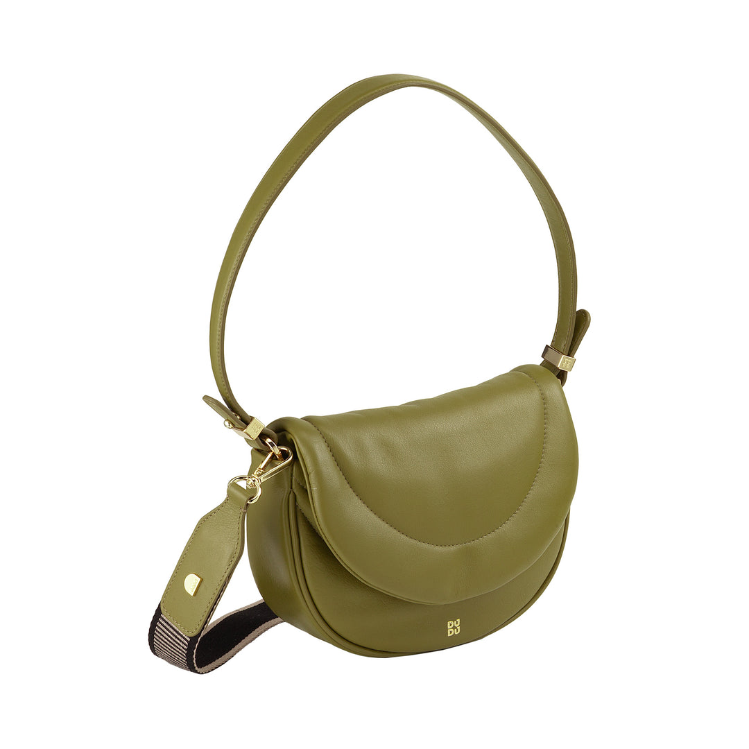 DUDU Damen-Umhängetasche aus gestepptem Leder, kleine elegante gepolsterte Handtasche mit Klappe, abnehmbarem Schultergurt und Schultergurt