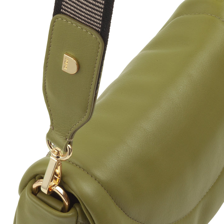DUDU Damen-Umhängetasche aus gestepptem Leder, kleine elegante gepolsterte Handtasche mit Klappe, abnehmbarem Schultergurt und Schultergurt