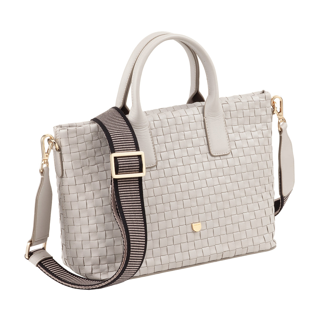 DUDU Damen-Umhängetasche aus echtem geflochtenem Leder – elegante Handtasche mit Griffen, Reißverschluss und abnehmbarem, verstellbarem Schultergurt – geräumige Handtasche für Büro und Freizeit
