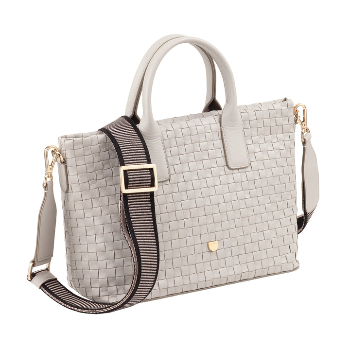 DUDU Damen-Umhängetasche aus echtem geflochtenem Leder – elegante Handtasche mit Griffen, Reißverschluss und abnehmbarem, verstellbarem Schultergurt – geräumige Handtasche für Büro und Freizeit
