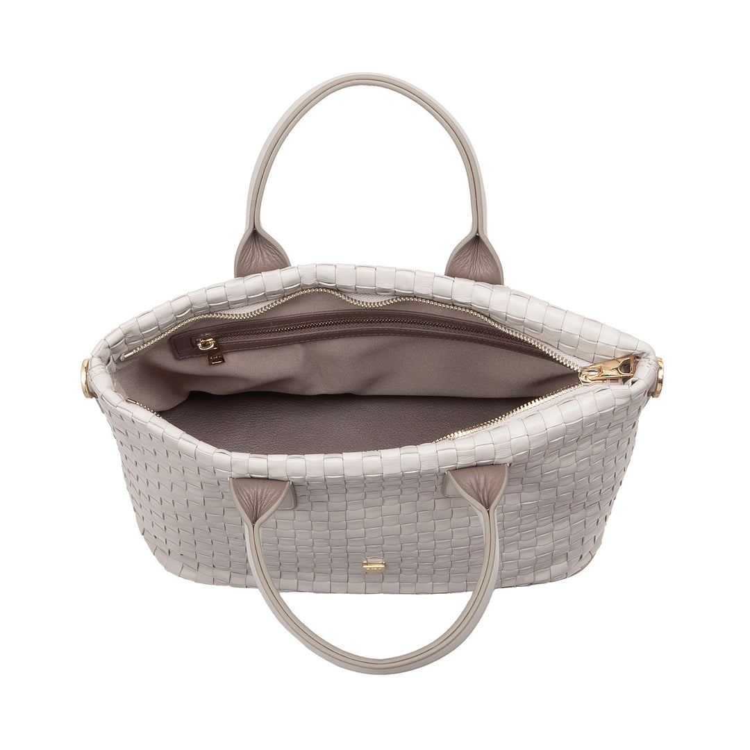 DUDU Damen-Umhängetasche aus echtem geflochtenem Leder – elegante Handtasche mit Griffen, Reißverschluss und abnehmbarem, verstellbarem Schultergurt – geräumige Handtasche für Büro und Freizeit