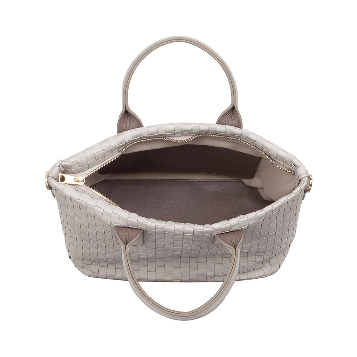 DUDU Damen-Umhängetasche aus echtem geflochtenem Leder – elegante Handtasche mit Griffen, Reißverschluss und abnehmbarem, verstellbarem Schultergurt – geräumige Handtasche für Büro und Freizeit