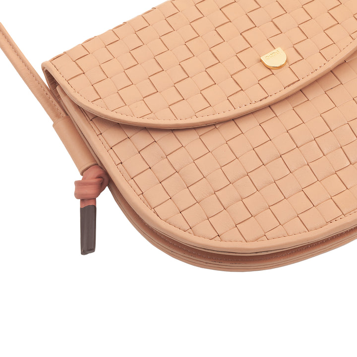 DUDU Kleine geweven schoudertas van echt leer met klep - Elegante handgemaakte damesschoudertas, veelzijdige crossbody-handtas voor dagelijks gebruik en evenementen