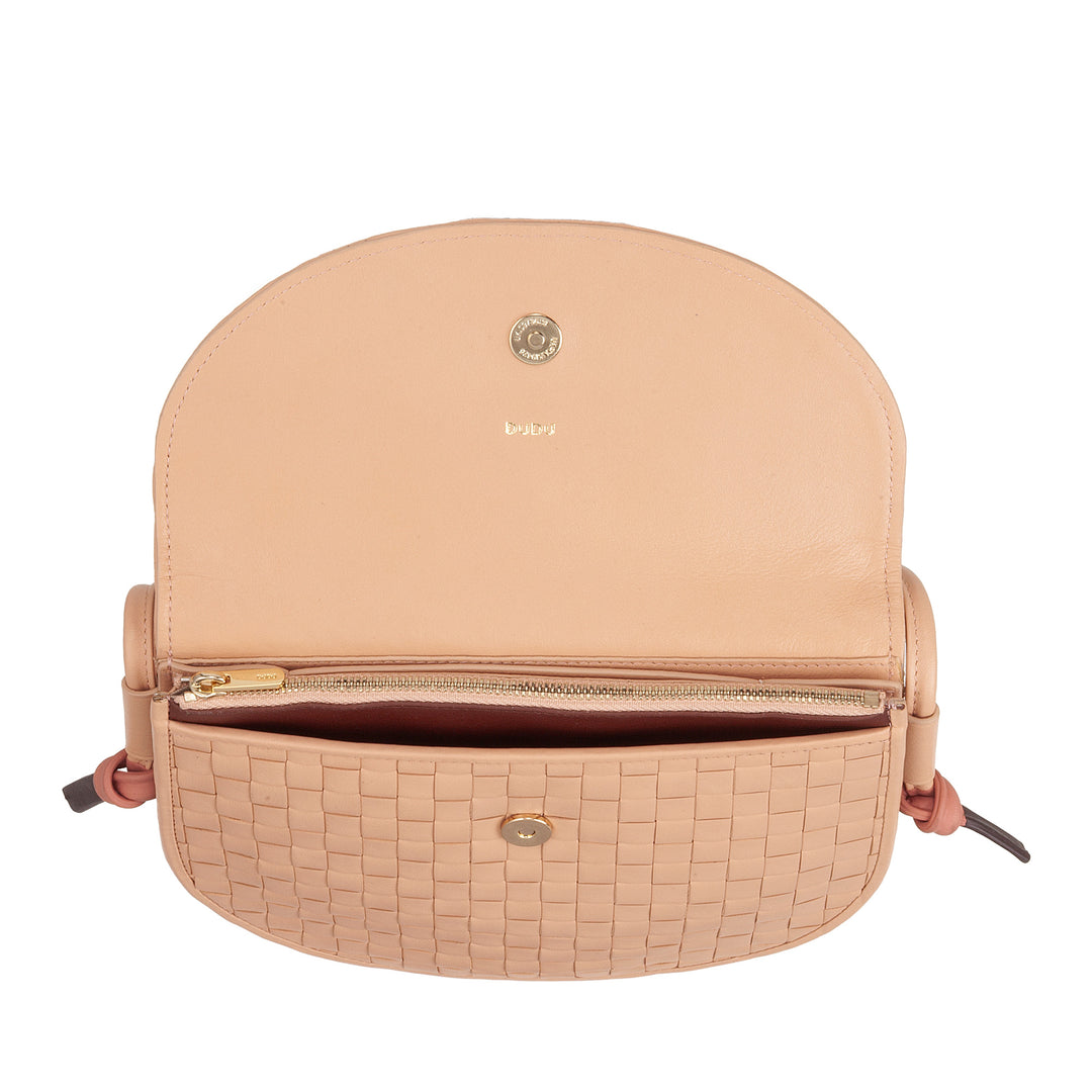 DUDU Kleine geweven schoudertas van echt leer met klep - Elegante handgemaakte damesschoudertas, veelzijdige crossbody-handtas voor dagelijks gebruik en evenementen