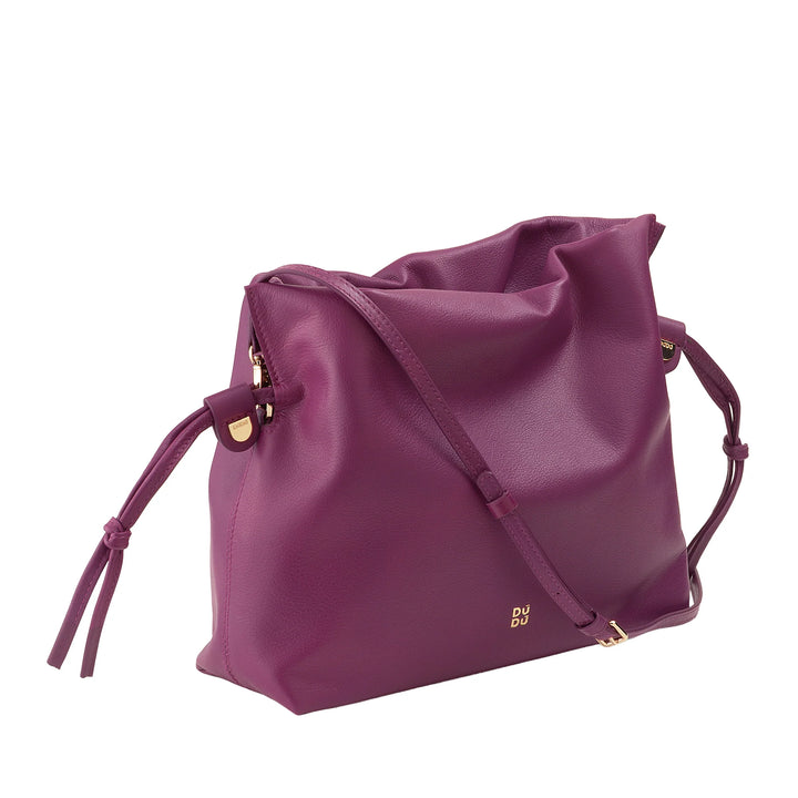 DUDU Damen-Ledertasche mit Kordelzugverschluss – Elegante, kompakte und praktische Umhängetasche für jeden Anlass mit verstellbarem Riemen