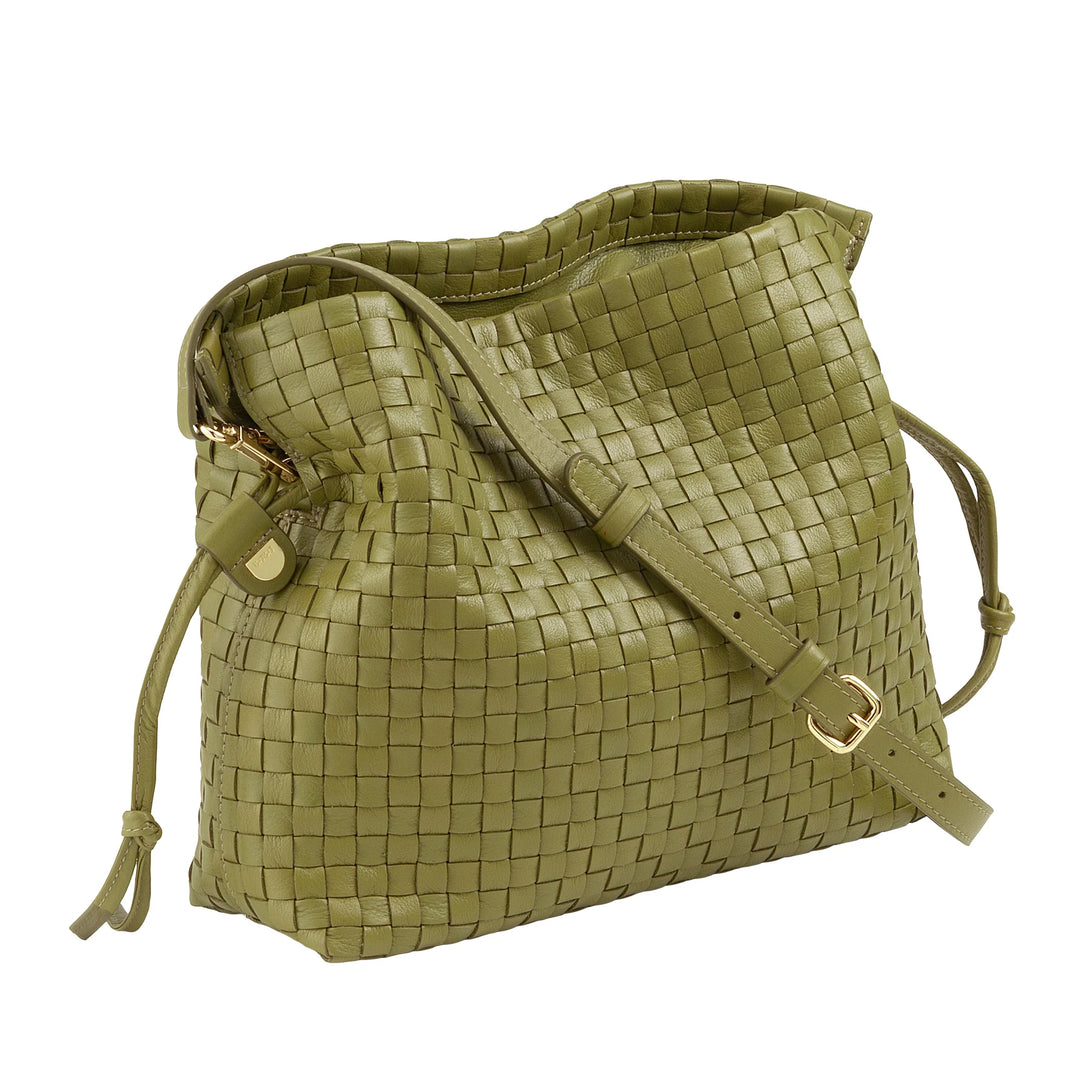 DUDU Sac Bandoulière Femme en Cuir Tressé avec Cordon de Serrage, Doux et Spacieux, Bandoulière Ajustable, Fermeture Magnétique, Style Elégant et Artisanal