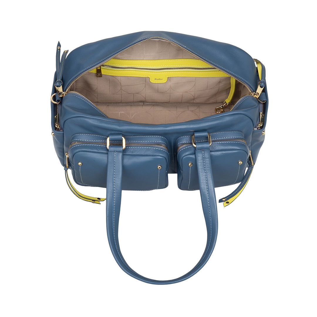 DUDU Große Damen-Umhängetasche aus Leder mit Außentaschen und abnehmbarem Schultergurt, geräumig und elegant – Hand- und Umhängetasche mit Reißverschluss, moderner Stil
